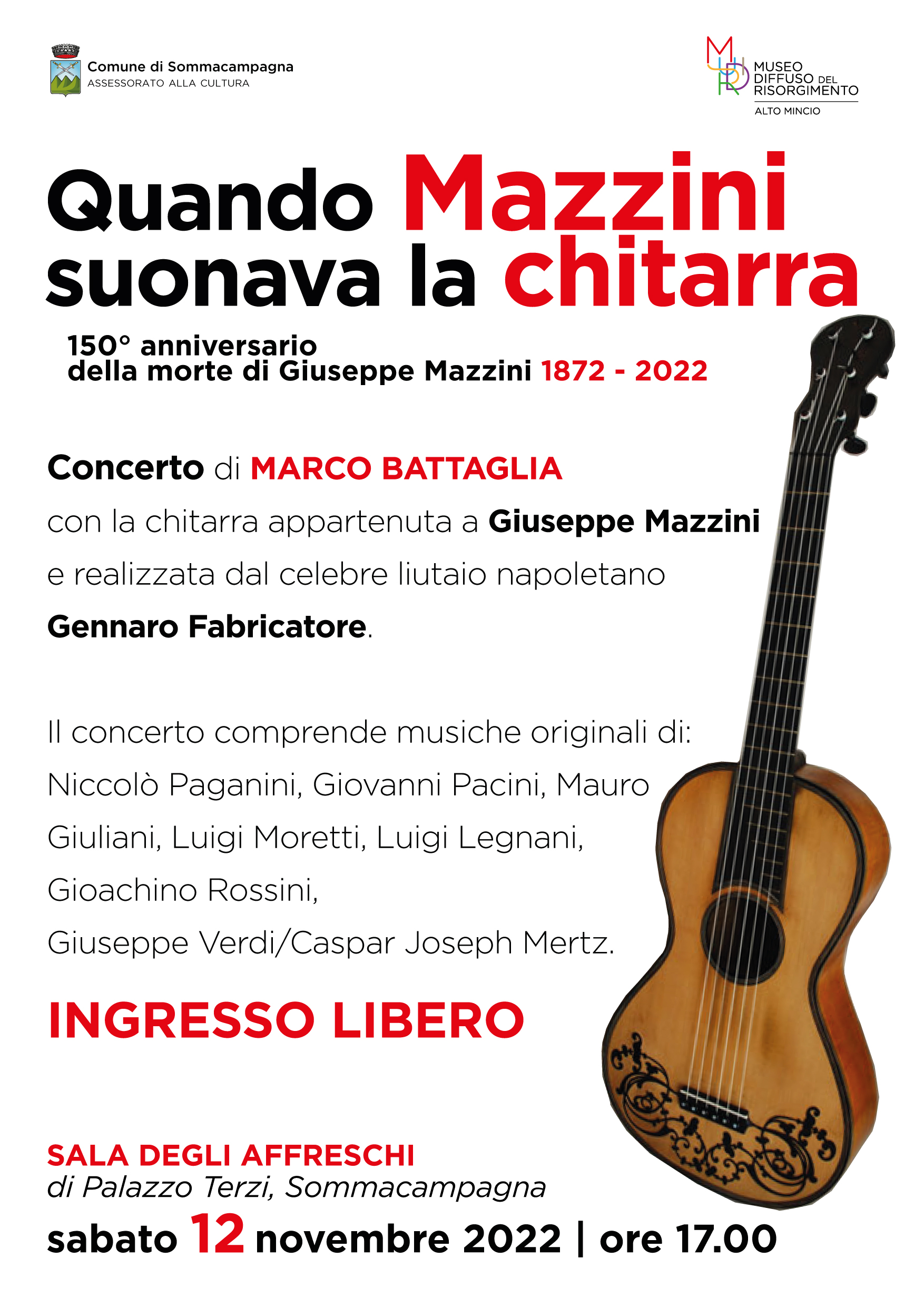 Quando Mazzini suonava la chitarra sabato 12 novembre 2022 ore 17.00 Terre del Custoza